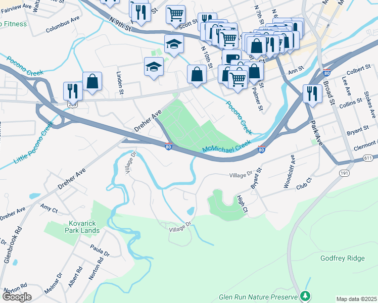map of restaurants, bars, coffee shops, grocery stores, and more near United States Route 209 in Stroudsburg