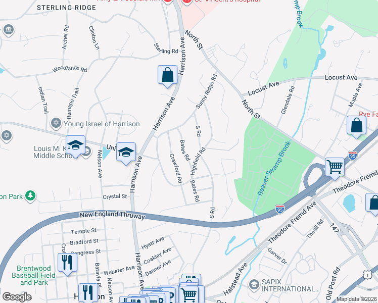 map of restaurants, bars, coffee shops, grocery stores, and more near 78 South Road in Harrison