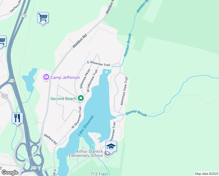 map of restaurants, bars, coffee shops, grocery stores, and more near 36 East Shawnee Trail in Wharton