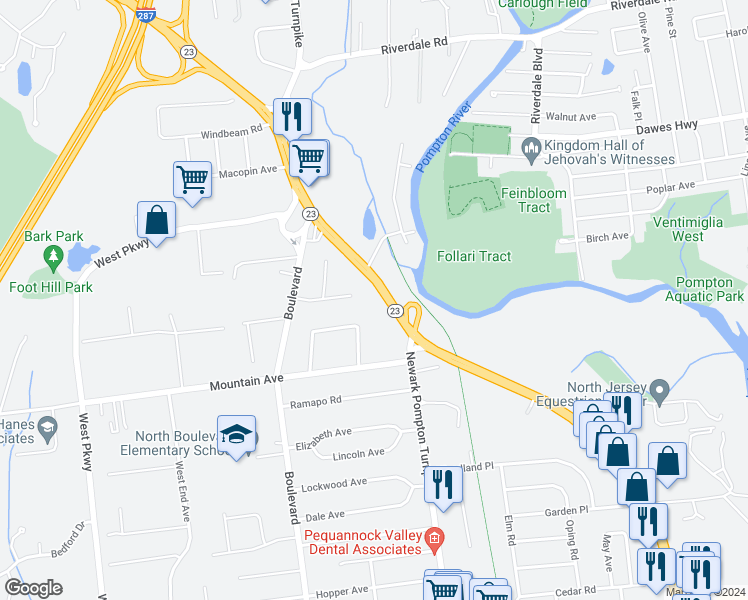 map of restaurants, bars, coffee shops, grocery stores, and more near 913 Route 23 in Pequannock Township
