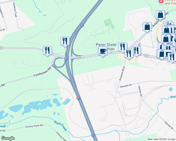 map of restaurants, bars, coffee shops, grocery stores, and more near 25 Oakland Street in Hazleton