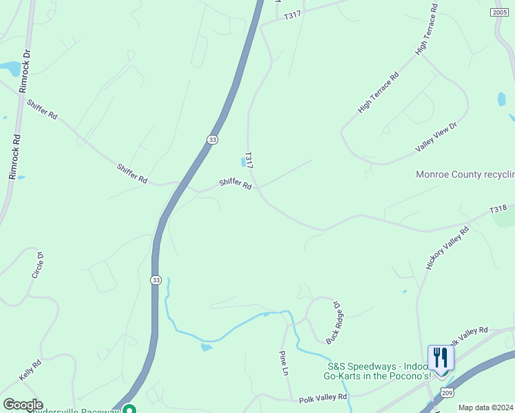 map of restaurants, bars, coffee shops, grocery stores, and more near 1305 Brislin Road in Stroudsburg