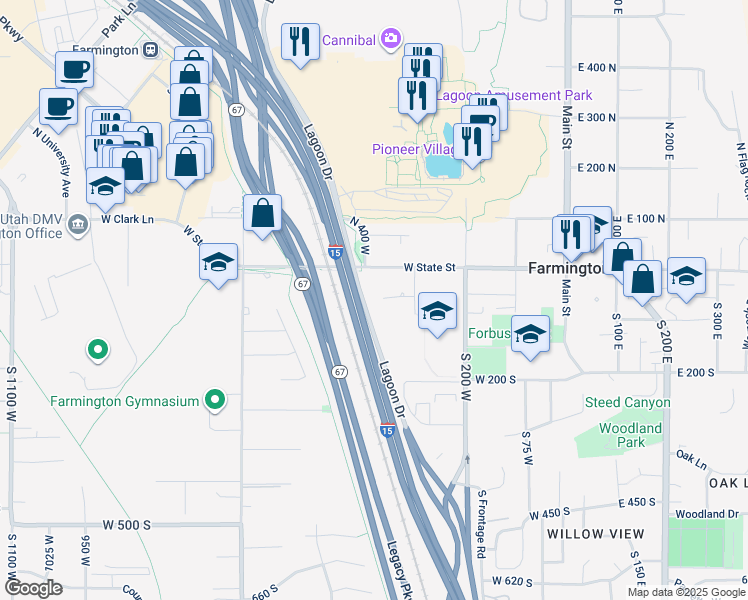 map of restaurants, bars, coffee shops, grocery stores, and more near 364 Clark Circle in Farmington
