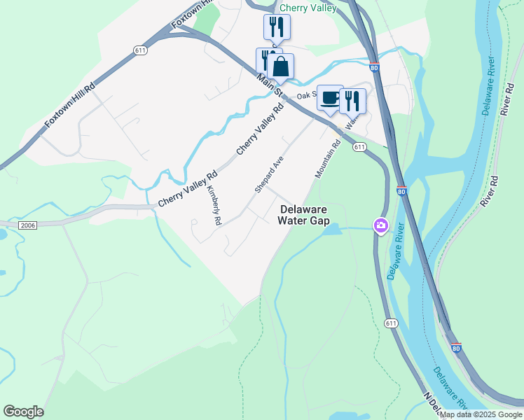map of restaurants, bars, coffee shops, grocery stores, and more near 163 Shepard Avenue in Delaware Water Gap