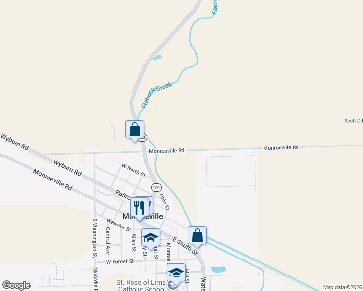 map of restaurants, bars, coffee shops, grocery stores, and more near 21000 Monroeville Road in Monroeville