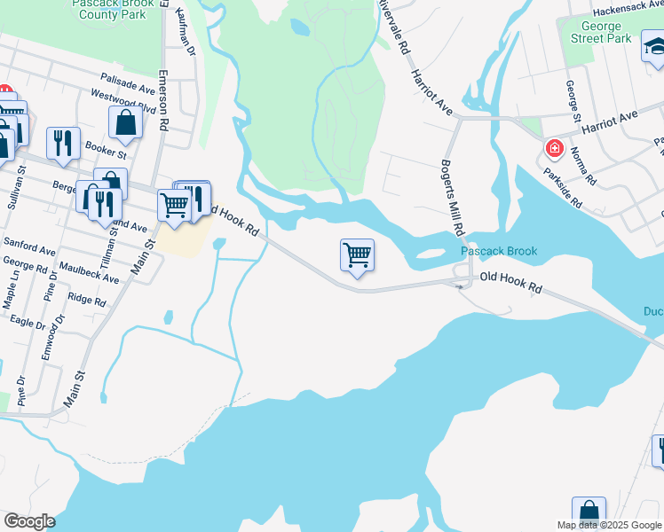 map of restaurants, bars, coffee shops, grocery stores, and more near 590 Old Hook Road in Emerson
