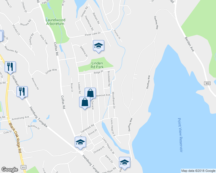 map of restaurants, bars, coffee shops, grocery stores, and more near 21 Brookdale Road in Wayne