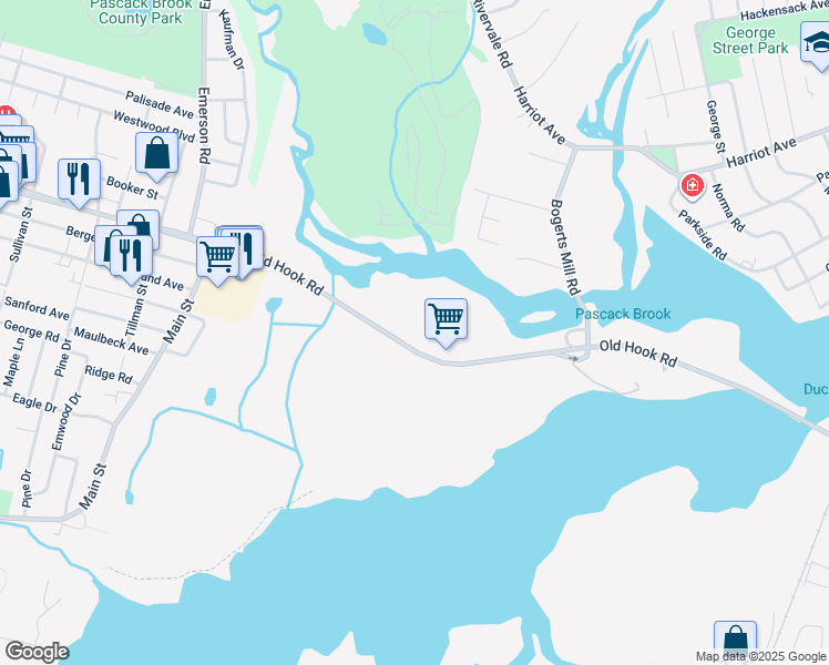 map of restaurants, bars, coffee shops, grocery stores, and more near 590 Old Hook Road in Emerson