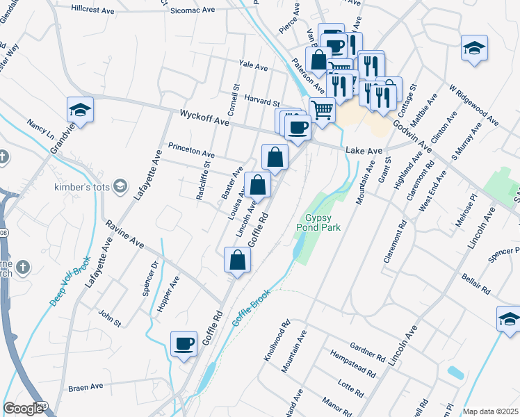 map of restaurants, bars, coffee shops, grocery stores, and more near 457 Lincoln Avenue in Wyckoff
