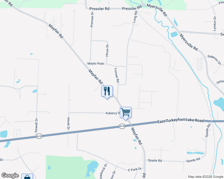 map of restaurants, bars, coffee shops, grocery stores, and more near 3257 Mayfair Road in Akron