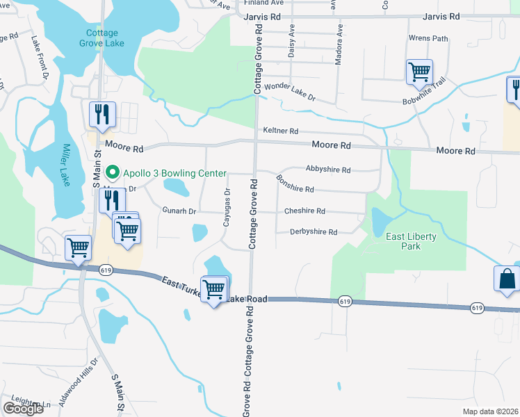 map of restaurants, bars, coffee shops, grocery stores, and more near 3714 Eddishire Road in Akron