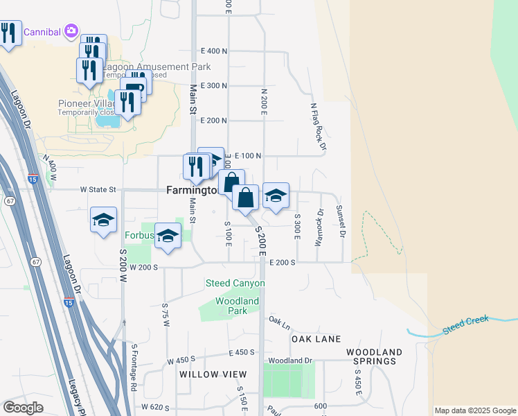 map of restaurants, bars, coffee shops, grocery stores, and more near 188 East State Street in Farmington