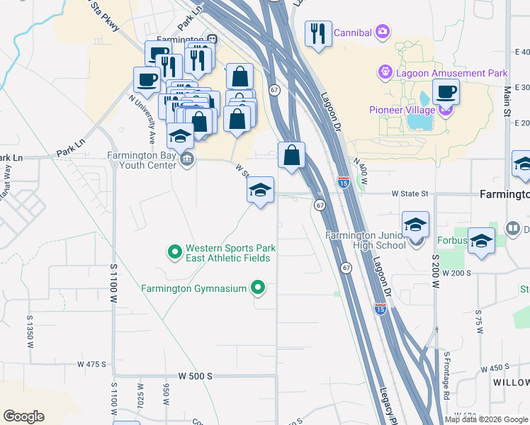 map of restaurants, bars, coffee shops, grocery stores, and more near 22 South 650 West in Farmington