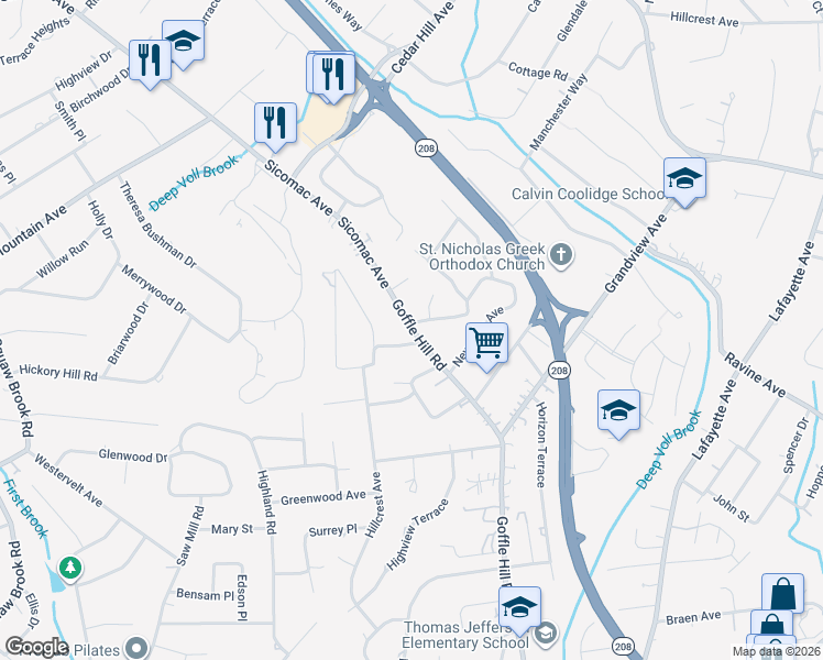 map of restaurants, bars, coffee shops, grocery stores, and more near 549 Goffle Hill Road in Hawthorne