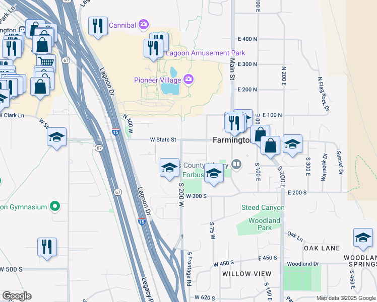 map of restaurants, bars, coffee shops, grocery stores, and more near 157 West State Street in Farmington