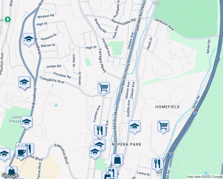 map of restaurants, bars, coffee shops, grocery stores, and more near 24 Ronny Circle in Hastings-on-Hudson
