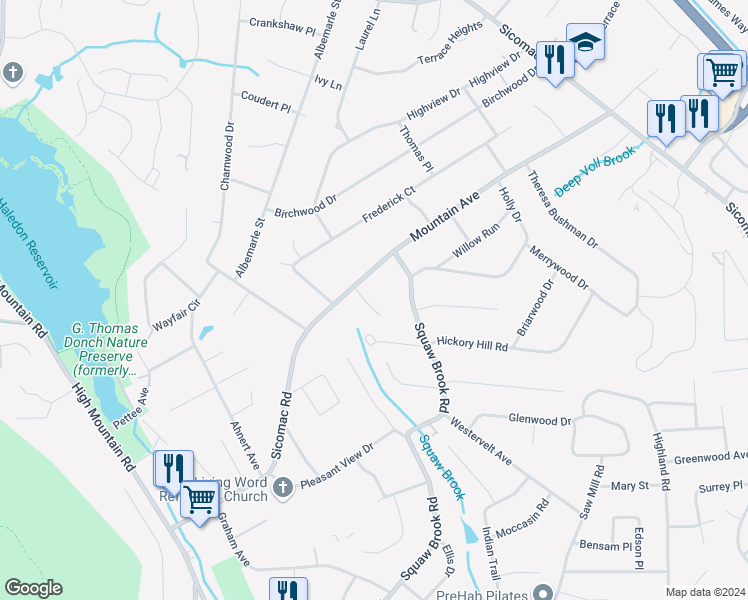 map of restaurants, bars, coffee shops, grocery stores, and more near 318 Camelot Court in Wyckoff