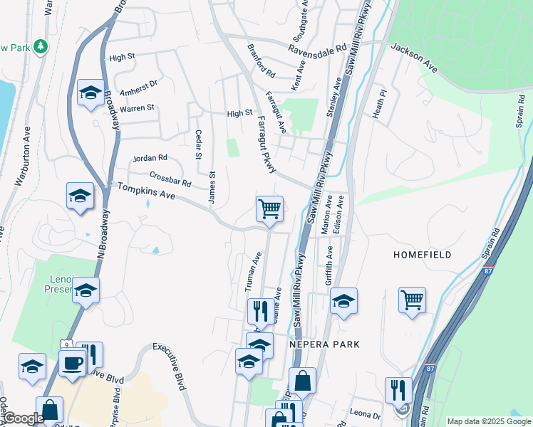 map of restaurants, bars, coffee shops, grocery stores, and more near 8 Curry Road in Hastings-on-Hudson