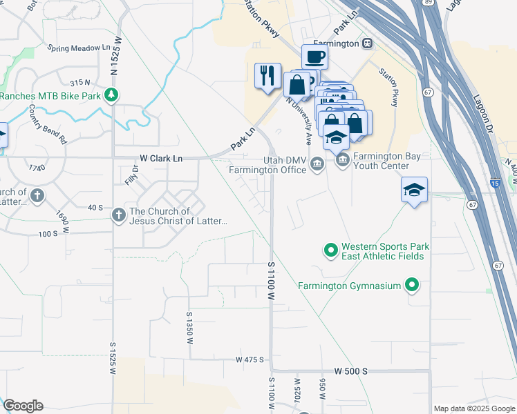 map of restaurants, bars, coffee shops, grocery stores, and more near 28 South Rio Grand Avenue in Farmington