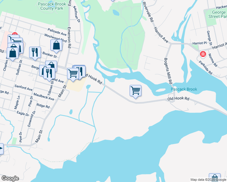 map of restaurants, bars, coffee shops, grocery stores, and more near 660 Old Hook Road in Emerson