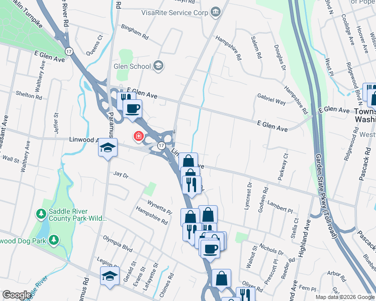 map of restaurants, bars, coffee shops, grocery stores, and more near 914 Hammond Rd in Ridgewood