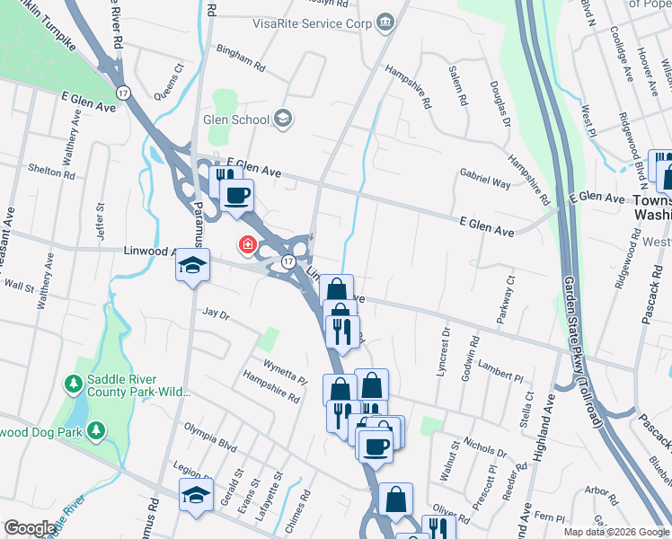map of restaurants, bars, coffee shops, grocery stores, and more near 914 Hammond Road in Ridgewood