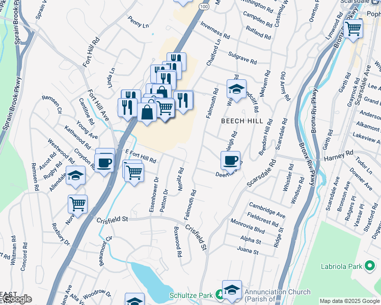map of restaurants, bars, coffee shops, grocery stores, and more near 20 Nimitz Place in Yonkers