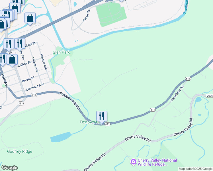 map of restaurants, bars, coffee shops, grocery stores, and more near 1522 Godfrey Ridge Drive in East Stroudsburg
