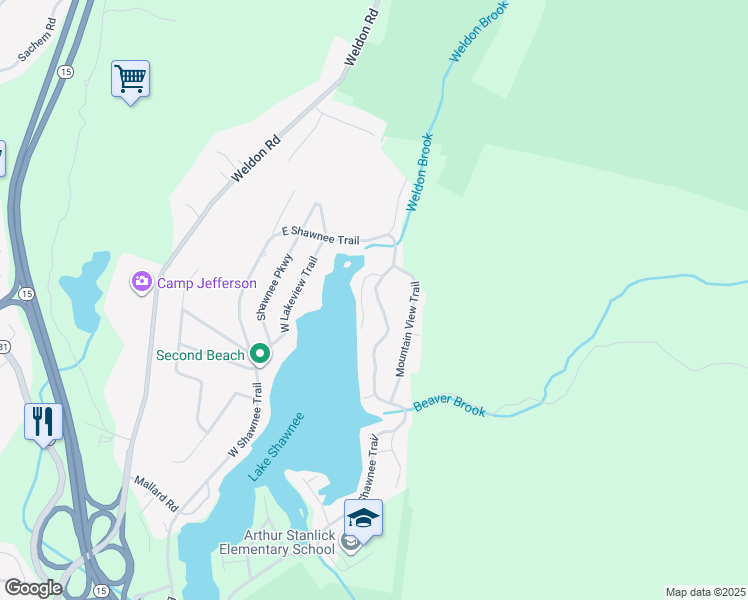 map of restaurants, bars, coffee shops, grocery stores, and more near 36 East Shawnee Trail in Wharton