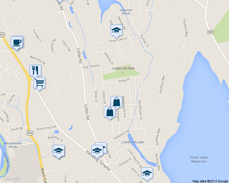 map of restaurants, bars, coffee shops, grocery stores, and more near 135 Claremont Terrace in Wayne