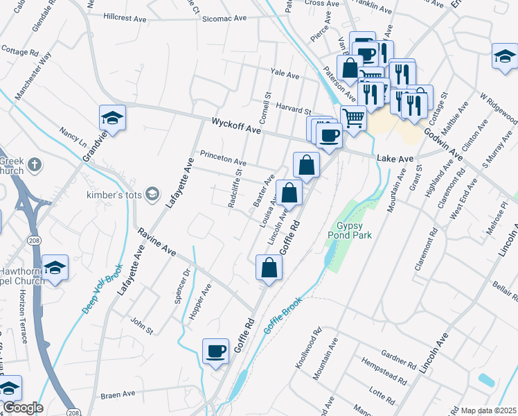map of restaurants, bars, coffee shops, grocery stores, and more near 460 Baxter Avenue in Wyckoff