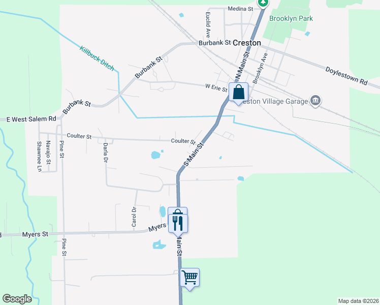 map of restaurants, bars, coffee shops, grocery stores, and more near 176 South Main Street in Creston