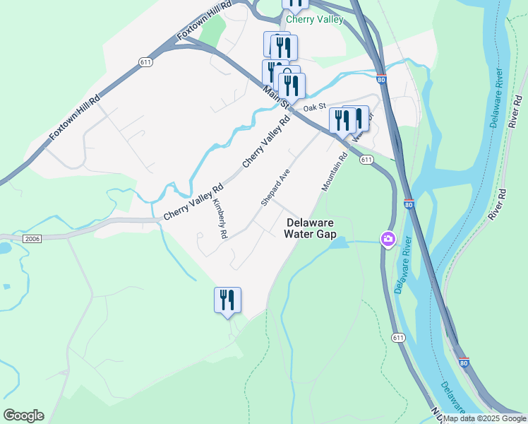 map of restaurants, bars, coffee shops, grocery stores, and more near 163 Shepard Avenue in Delaware Water Gap