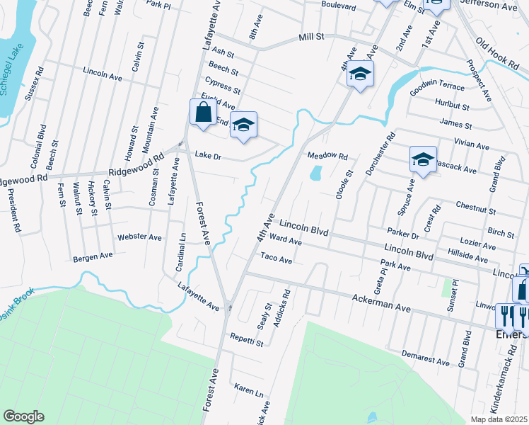 map of restaurants, bars, coffee shops, grocery stores, and more near 188 4th Ave in Westwood