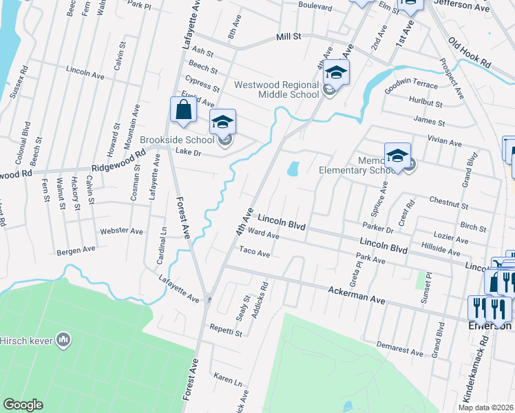 map of restaurants, bars, coffee shops, grocery stores, and more near 188 4th Avenue in Westwood