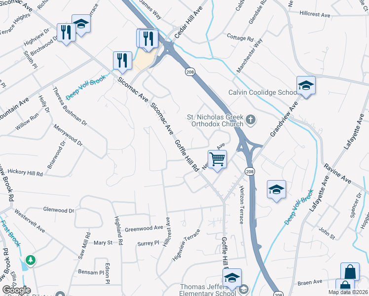 map of restaurants, bars, coffee shops, grocery stores, and more near 549 Goffle Hill Road in Hawthorne