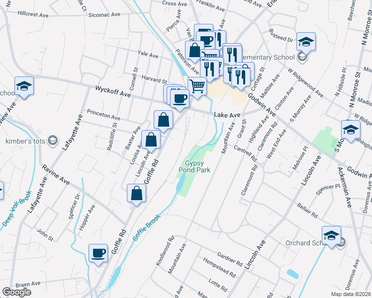 map of restaurants, bars, coffee shops, grocery stores, and more near 288 Lakeview Drive in Ridgewood