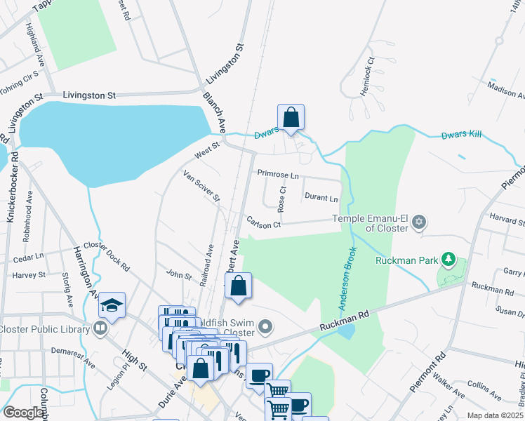 map of restaurants, bars, coffee shops, grocery stores, and more near 46 Asmus Road in Closter
