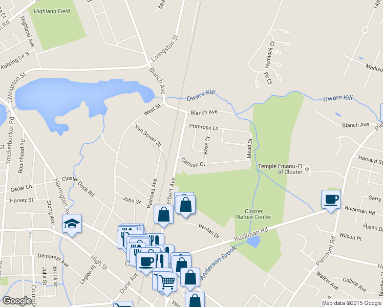 map of restaurants, bars, coffee shops, grocery stores, and more near 46 Asmus Road in Closter