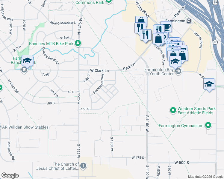 map of restaurants, bars, coffee shops, grocery stores, and more near 17 S Belmont Dr in Farmington