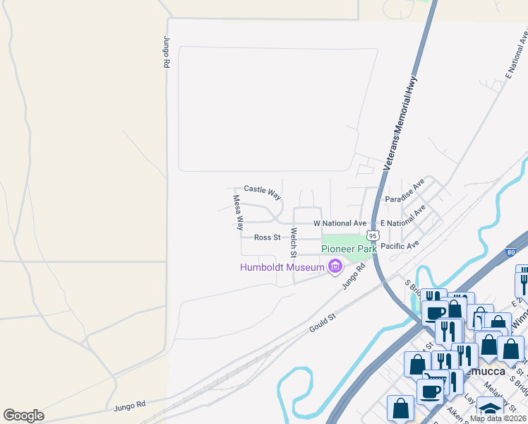 map of restaurants, bars, coffee shops, grocery stores, and more near 613 West National Avenue in Winnemucca