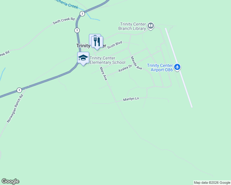 map of restaurants, bars, coffee shops, grocery stores, and more near 381 Mary Avenue in Trinity Center