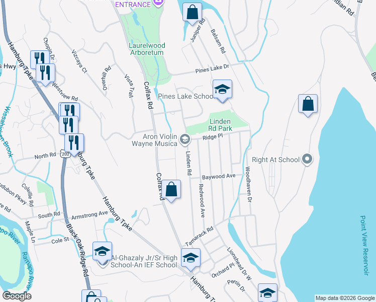 map of restaurants, bars, coffee shops, grocery stores, and more near 216 Linden Road in Wayne