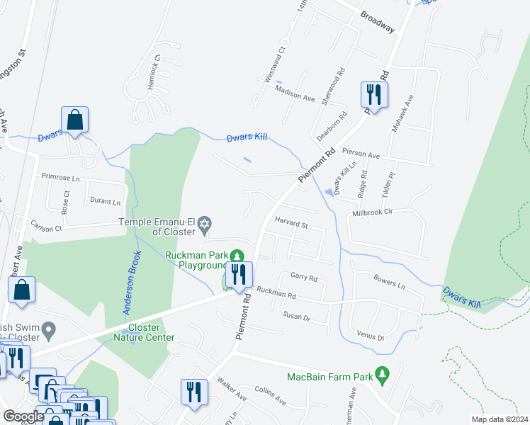 map of restaurants, bars, coffee shops, grocery stores, and more near 98 Piermont Road in Closter