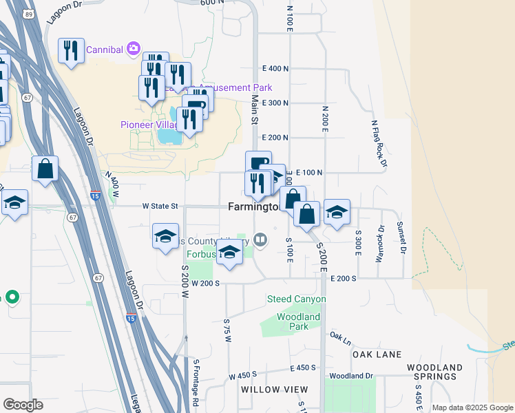 map of restaurants, bars, coffee shops, grocery stores, and more near in Farmington