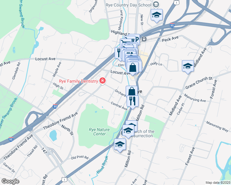 map of restaurants, bars, coffee shops, grocery stores, and more near 26 Chestnut Street in Rye