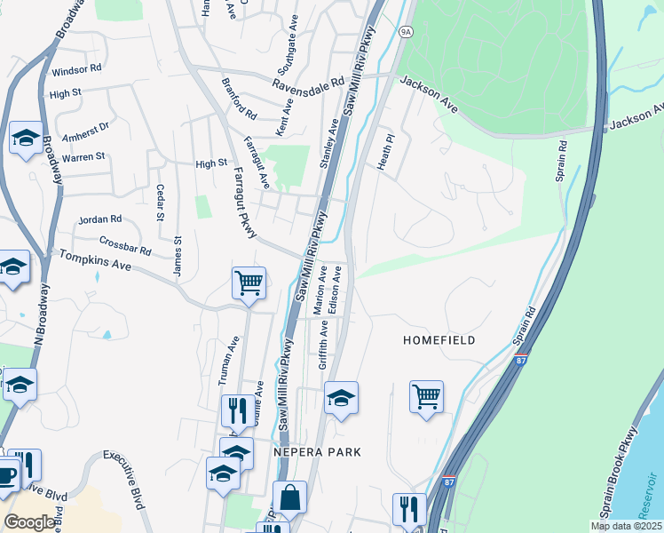 map of restaurants, bars, coffee shops, grocery stores, and more near 30 Edison Avenue in Yonkers