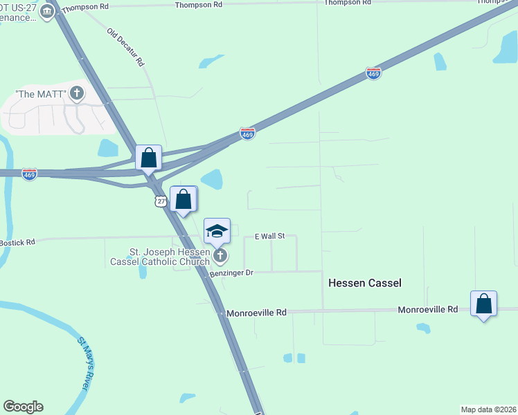 map of restaurants, bars, coffee shops, grocery stores, and more near 11336 Trentman Road in Fort Wayne