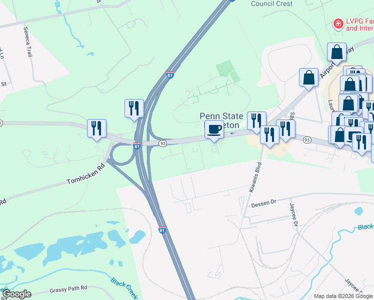 map of restaurants, bars, coffee shops, grocery stores, and more near 25 Oakland St in Hazleton