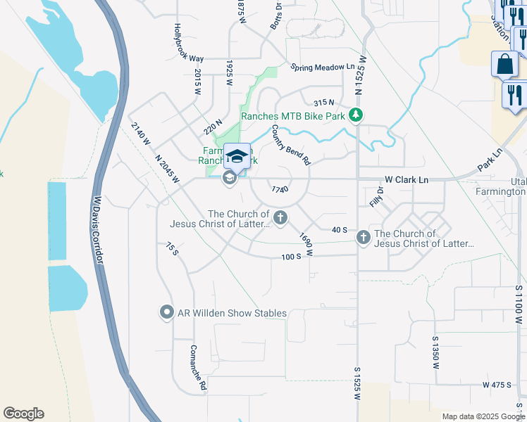 map of restaurants, bars, coffee shops, grocery stores, and more near 28 South Countryside Road in Farmington